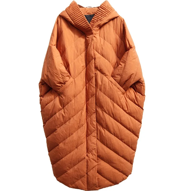 High Quality Batwing Sleeves 90% Duck Down Coat Women Winter Warm Long Trench Coat Puffer Jacket Oversized Hooded Down Jacket