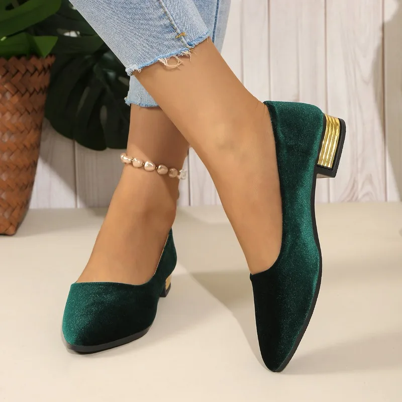 

Sharp pointed suede women's shoes 2025 new style shallow mouth low heel shoes, square root one foot women's casual shoes