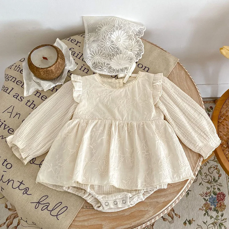 

0-2Yrs Infant Baby Girls Long Sleeves Lace Embroidery Jumpsuits Spring Autumn Newborn Kids Baby Girls Children Rompers