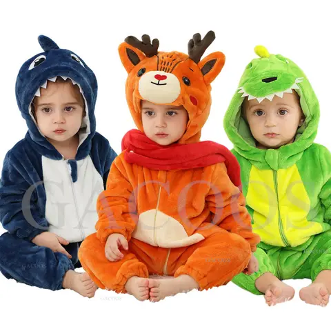 Peleles de franela de dibujos animados para bebé, pijamas de tiburón, dinosaurio, mono, zorro, disfraz de Animal de algodón para bebé, mono para bebé, traje de Kigurumi