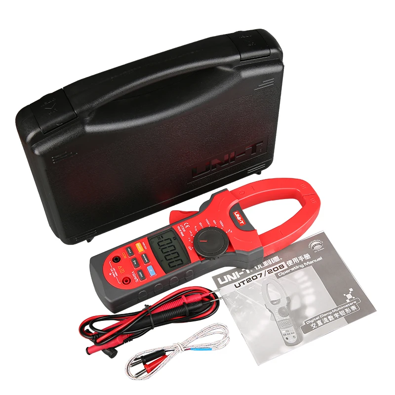 UNI-T UT208 AC DC Digital Clamp Meter True RMS Auto Range Ammeter Resistance Frequency Temperature Test