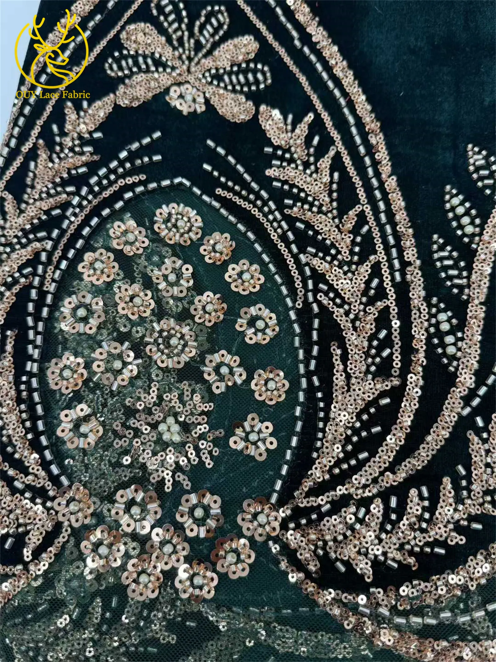 Luxuriöser afrikanischer Samt mit Perlen und Pailletten, Spitzenstoff, 2026, grüner Bräutigam-Stickstoff, französisches Damen-Party-Abendkleid – Detail 8