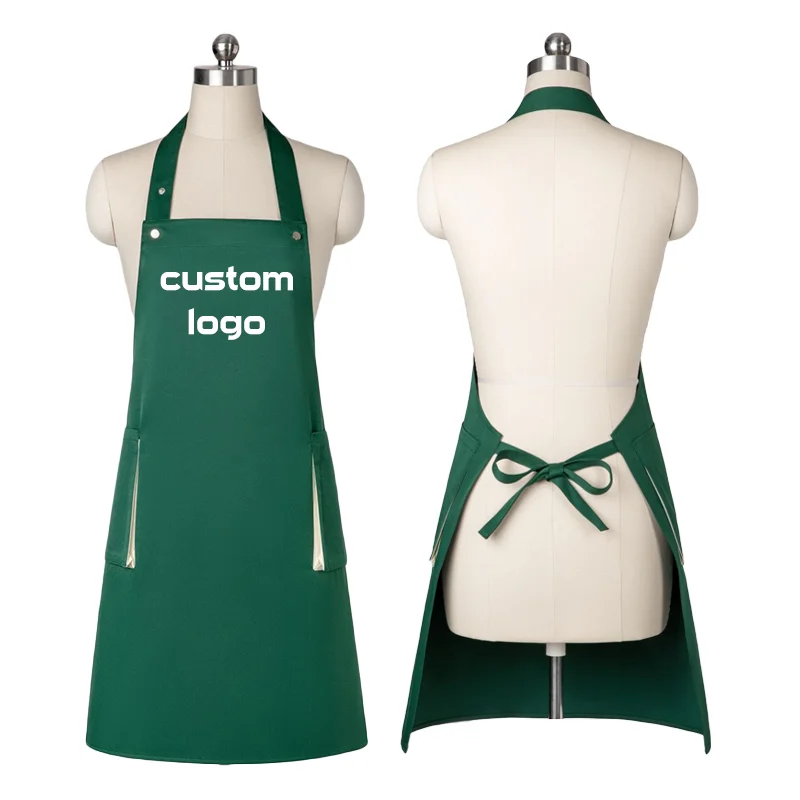 Customizable Apron with Pocket Fashion Halterneck Aprons for Men Women Waterproof Kitchen Chef Waiter Work Wear Grill Bar Mandil