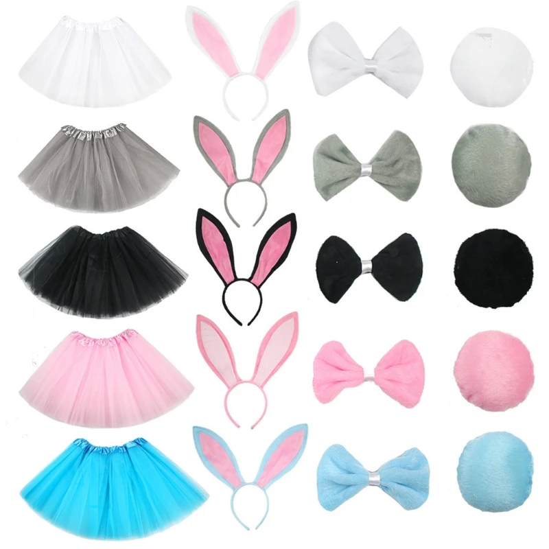 

4Pcs Kids Rabbit Cosplay Costume Set Layered Tulle Tutu Skirt Fancy Dress Up Bunny Ears Headband Bow Ties Tail Easter Carnival P