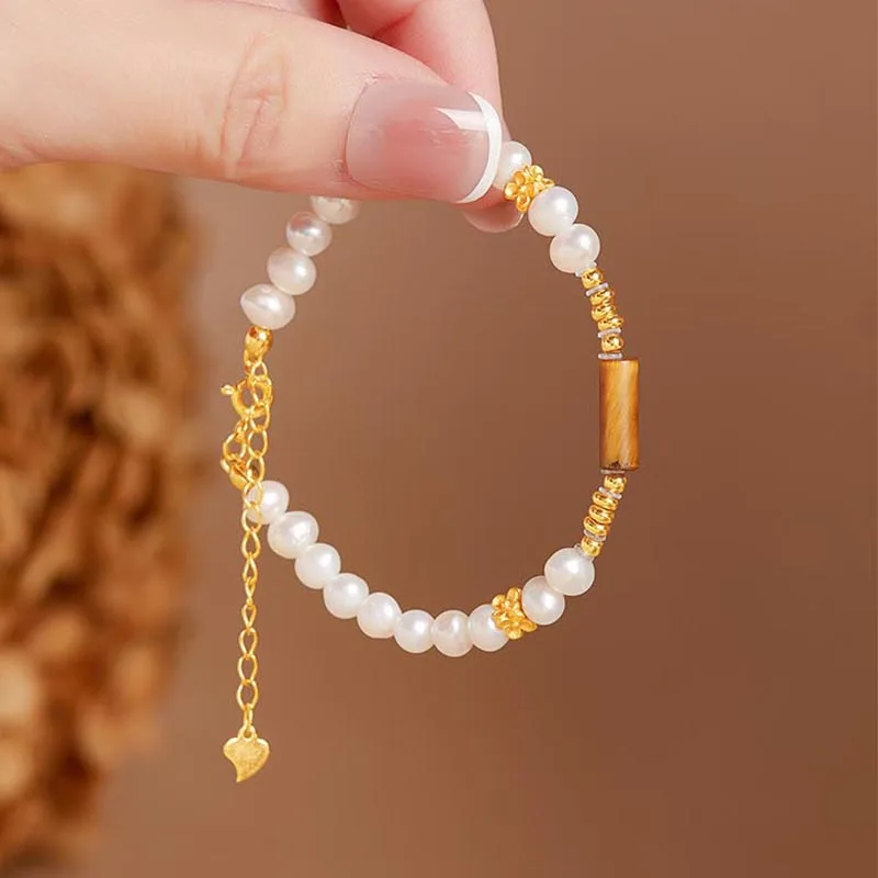 6MM Beads And Natural Stone Yellow Tiger Eye Rectangle Bar Charm Bead Bracelets Women Handmade Bangles Couples Jewelry Gift