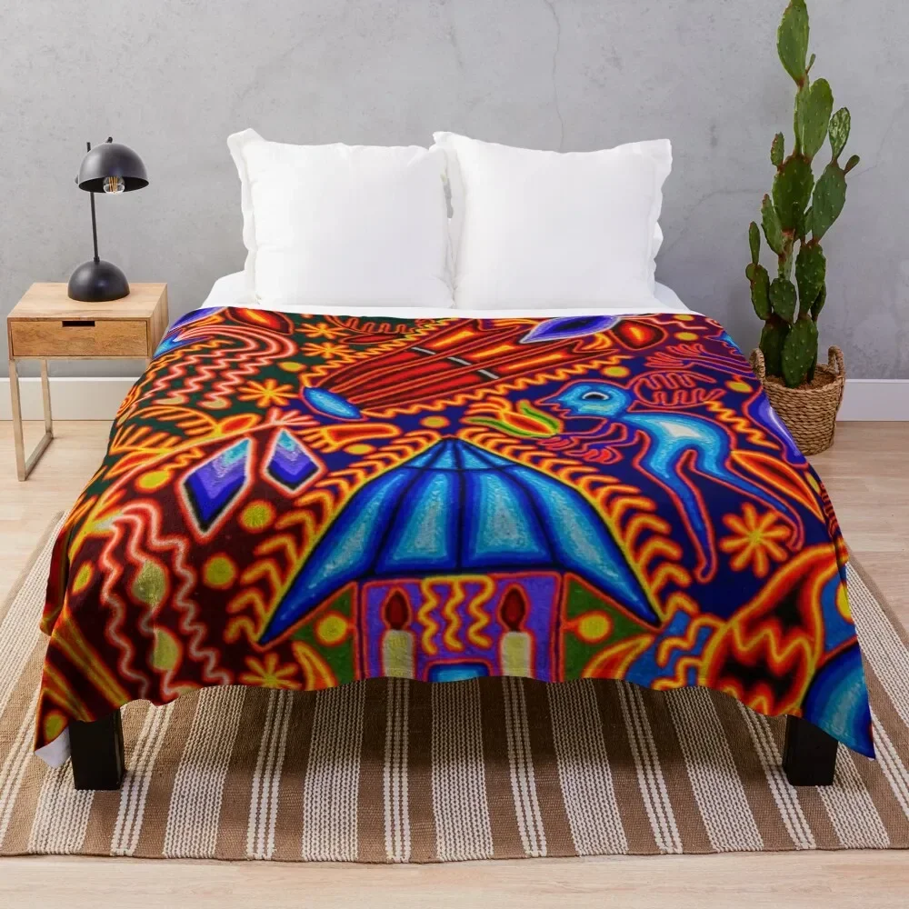 Huichol textile Throw Blanket Thermal Nap Luxury Designer Shaggy Blankets