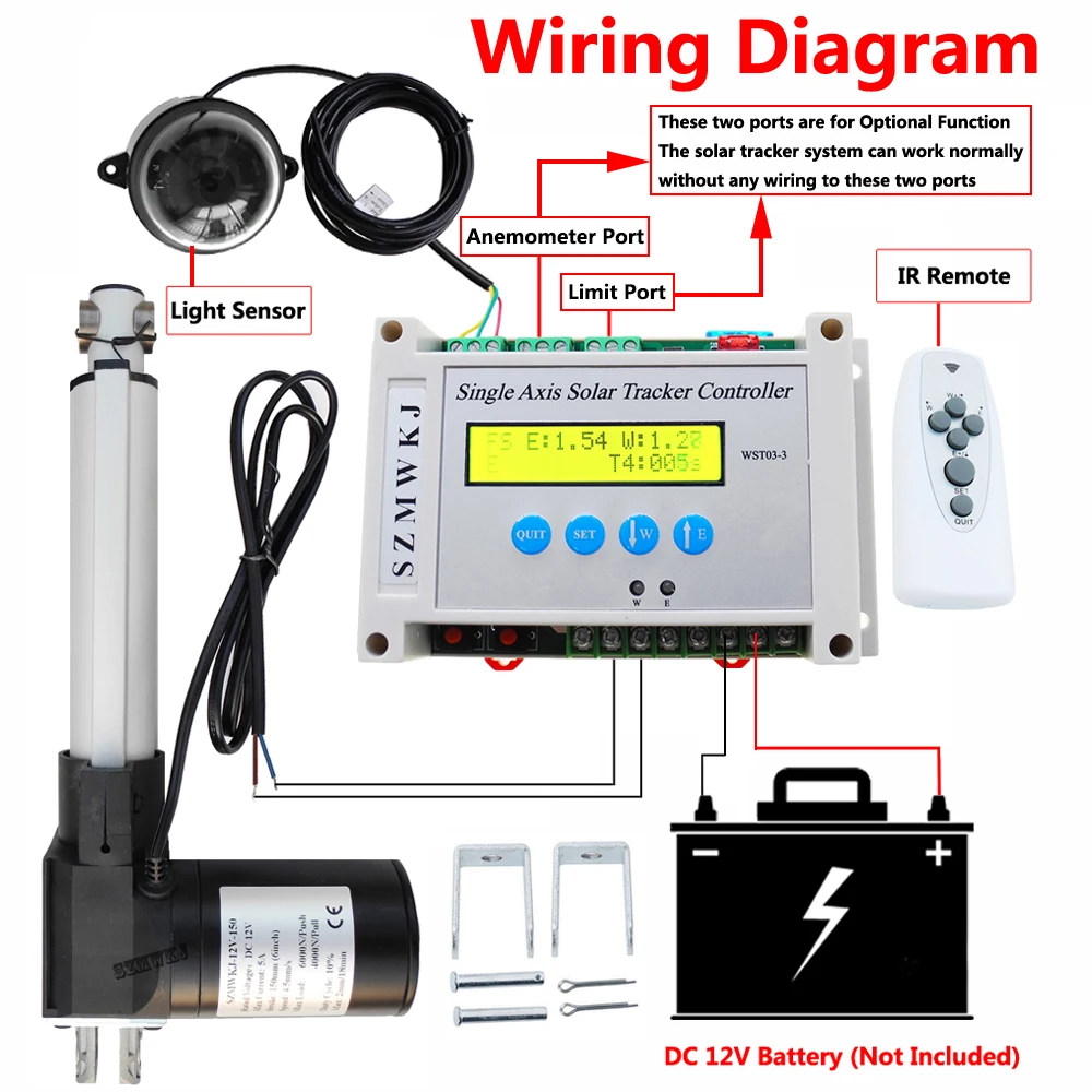 Imagem -02 - Único Eixo Painel Solar Tracking Luz Solar Track System Controlador Eletrônico Lcd Solar Tracker Atuador Linear Kits 12v 6000n