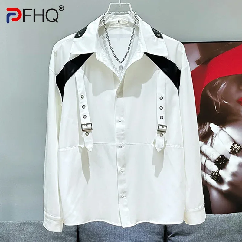 

PFHQ 2024 Summer New Personalized Casual Versatile Shirt Fashion Metal Decoration Splicing Design Shirt Korea 21Z5401