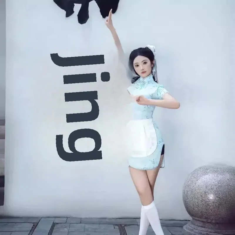 

CyNew китайский стиль, униформа горничной, комплект фартуков, 2025, традиционное платье Cheongsam Lolita для косплея, юбка, женская официантка, шеф-повар dfs3