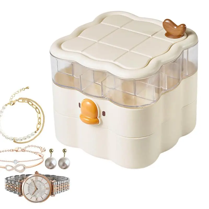 

Коробка для хранения ювелирных изделий, маленькая шкатулка для драгоценностей, держатель для сережек, вращающийся чехол с крышкой, лоток для часов, пудровые браслеты, ожерелья для девочек