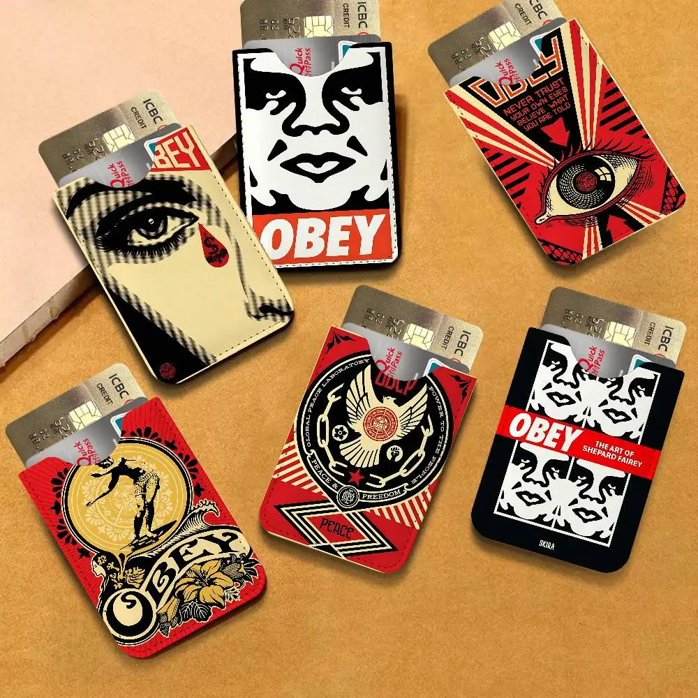 Popular Street LOGO O-Obey Men's Genuine Leather Mini Card Wallet, Ultra Thin Credit Portable Business Card & Transit Bus Card