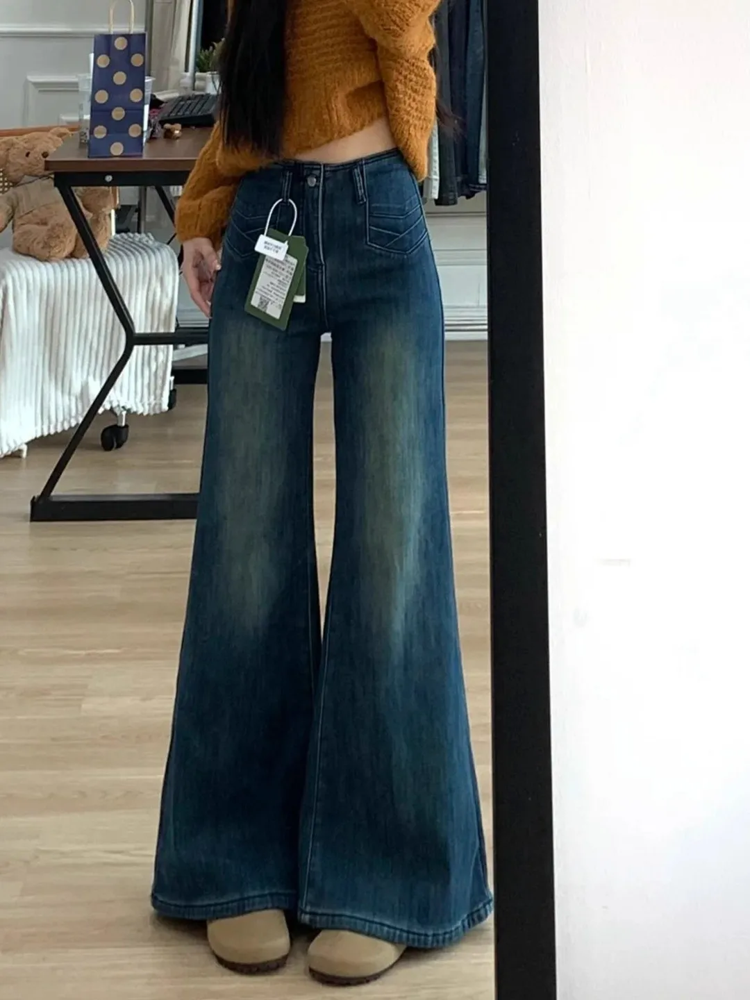 

High Waist Wide Leg Jeans Women's Spring Summer New Style Small Size Loose Fit Casual Vintage Versatile Design Jeans