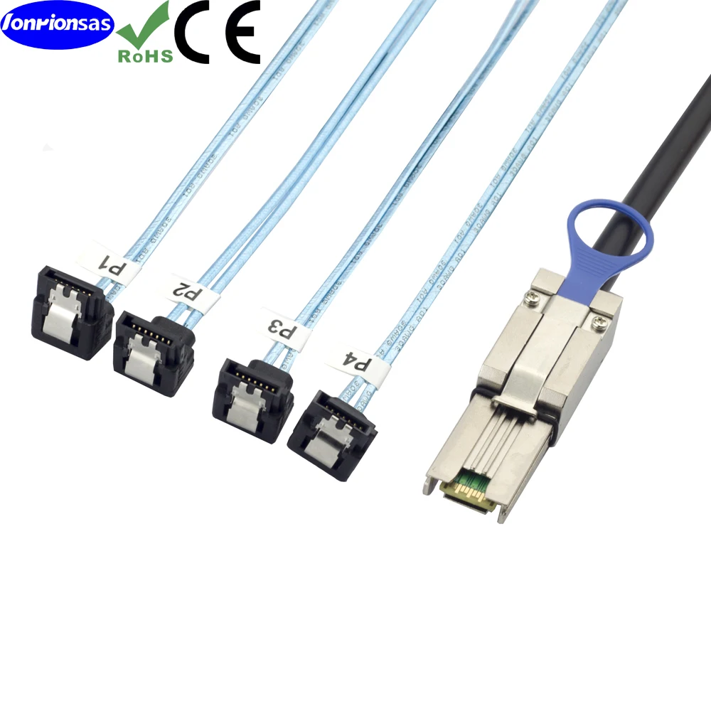 Mini SAS HD SFF-8088 to 4 SATA 7Pin Female 90 degree Cable