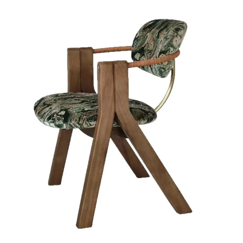 

Nordic solid wood dining chair home simple fabric backrest chair