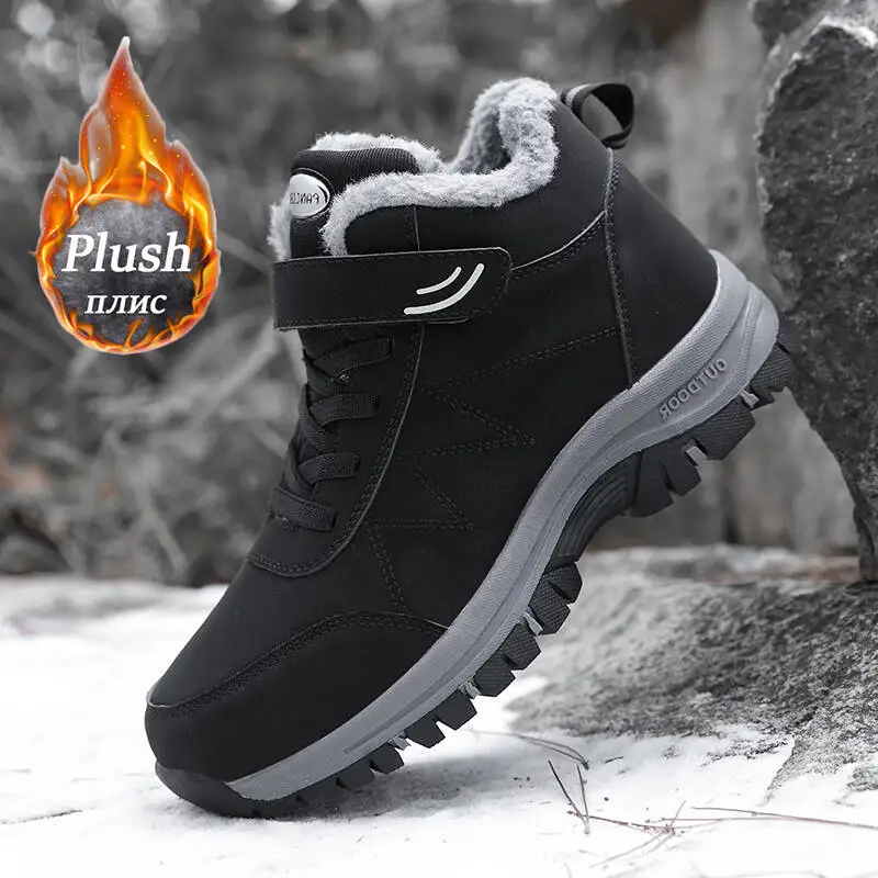 Winter Men Boots Microfiber Leather Snow Boots Man Plush Warm Causal Shoe Waterproof Men Boots Male Sneakers Spring Ankle Boots