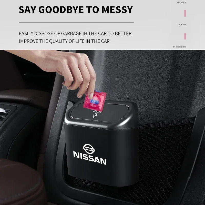 Car Black ABS Square Pressing Trash Can For Nissan Nismo Sylphy Juke Qashaqai Titan Altima Xtrail Patrol Car Interior Accessorie