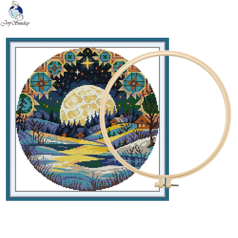 

Joy Sunday Cross Stitch Kit DIY Embroidery Full Moon 14CT 34*34CM Craft Handicraft Sewing Home Dispaly Decoration + FREE GIFTS