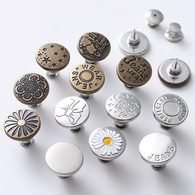 3PCs/Set Snap Fastener Metal Buttons Jeans Waist Buttons Perfect Fit Adjust Self Free Nail Twist No Seam Sewing Buttons