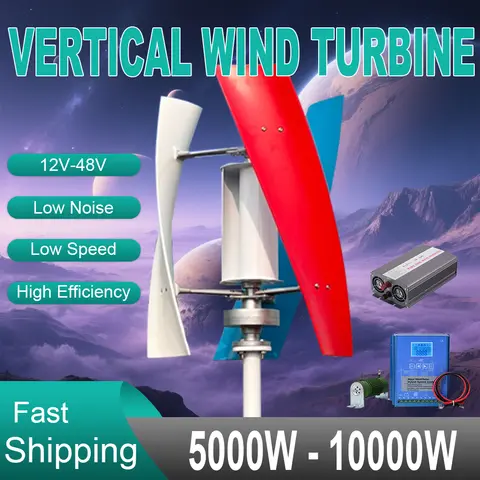 태양 전지 패널 하이브리드 컨트롤러 축 자기 부상 풍력 터빈이있는 5KW 수직 10KWH/일 시스템 무료 배송 가정용 풍력 터빈