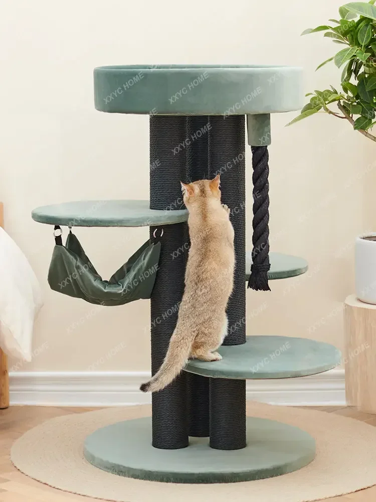 Large Luxury Cat Climbing Frame Villa Solid Wood Grab Column Hammock Pet Toy