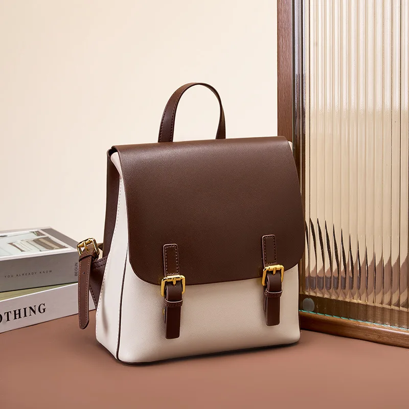 100% Genuine Leather Backpack Two Tone for Women, 2026 New Spring Summer Large Travel, Сумка Женская
