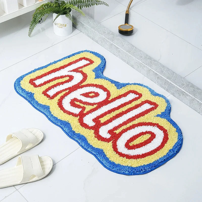 Hello Flocking Jacquard Carpet Floor Mat Bathroom Mat Non-slip Mat Door Mat Carpet Creative Decorative Carpet Trend Floor Mat