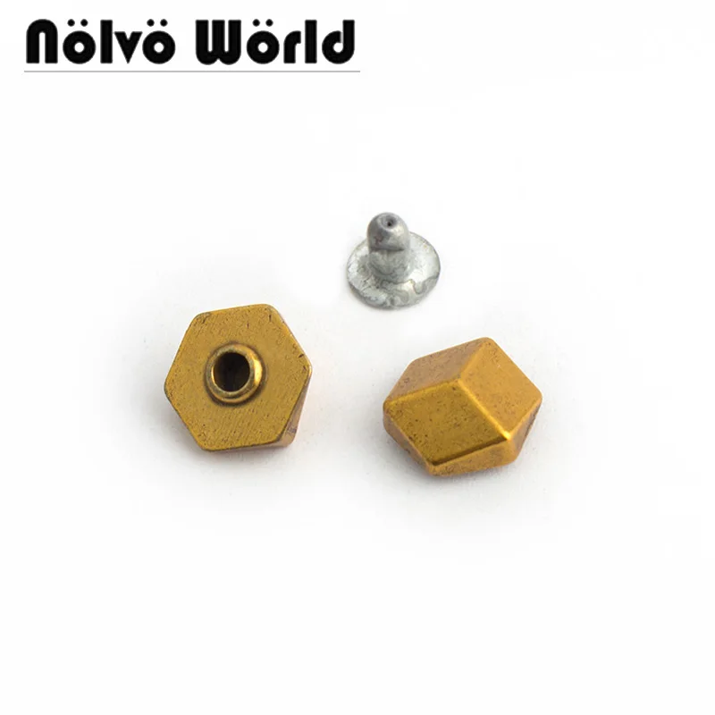 

10-50-200pcs 9mm Old Gold Metal Prismatic Spiked Rivets Nail Stud for Garment Leather Craft Belt Prismatic Rivet