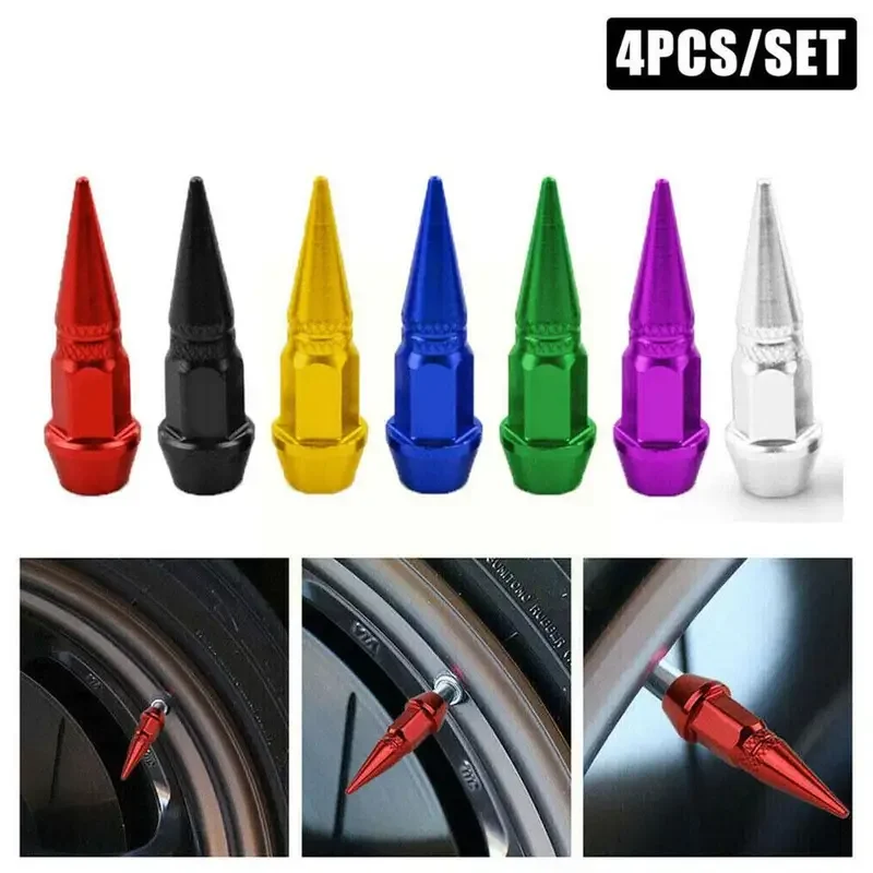 

4pcs Aluminum Car Screw Valve Cap Universal Car Tires Rim Valve Solid Stem Nut Wheel Air Caps Color Cover Lug Spiked V3W7