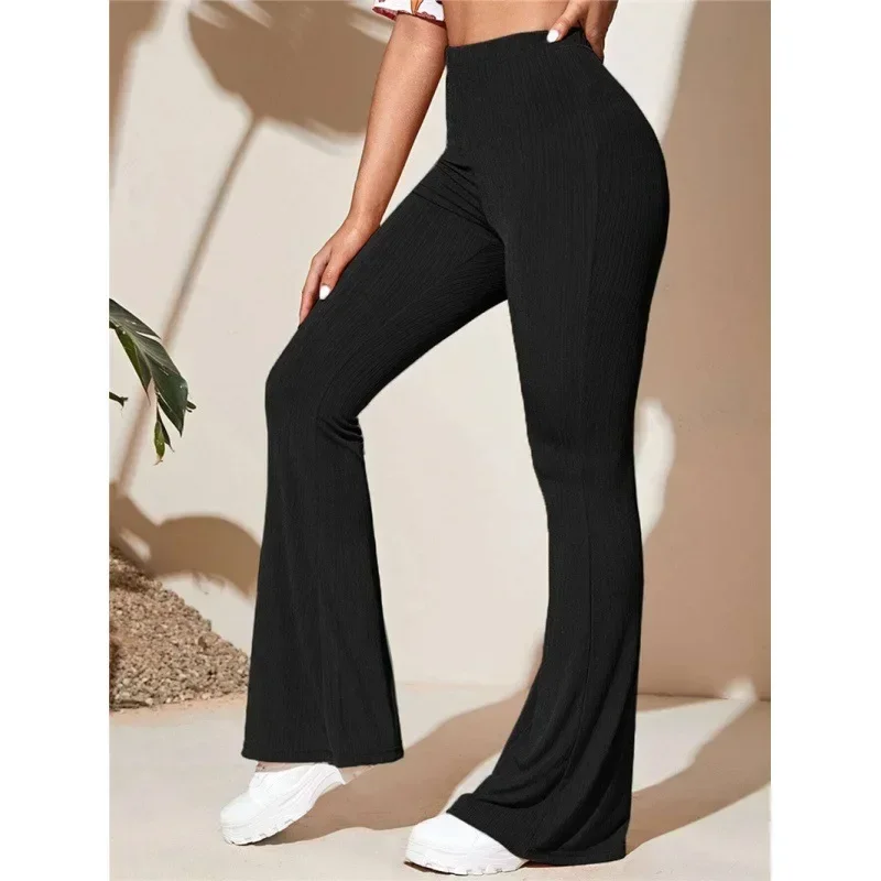 Europe and The United States New Solid Color Casual High Waist Micro Speaker Long Pants, Slim-fit Knitted Sports Pants Women