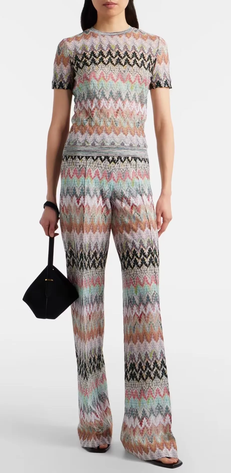 New Summer Casual 2 Pieces Set For Woman O Neck Short Sleeve T Shirt Elastic Waist Straight Pants Fashion Striped Knitted Suit