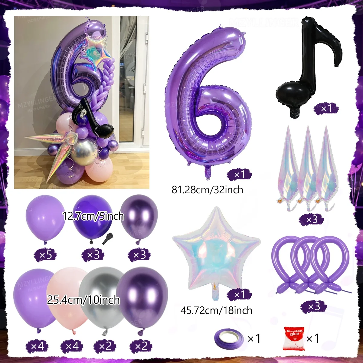 Music Themed Birthday Balloon Column Set, Including Note Balloons for Music Themed Birthday Party Decoration and Disco Theme view 2