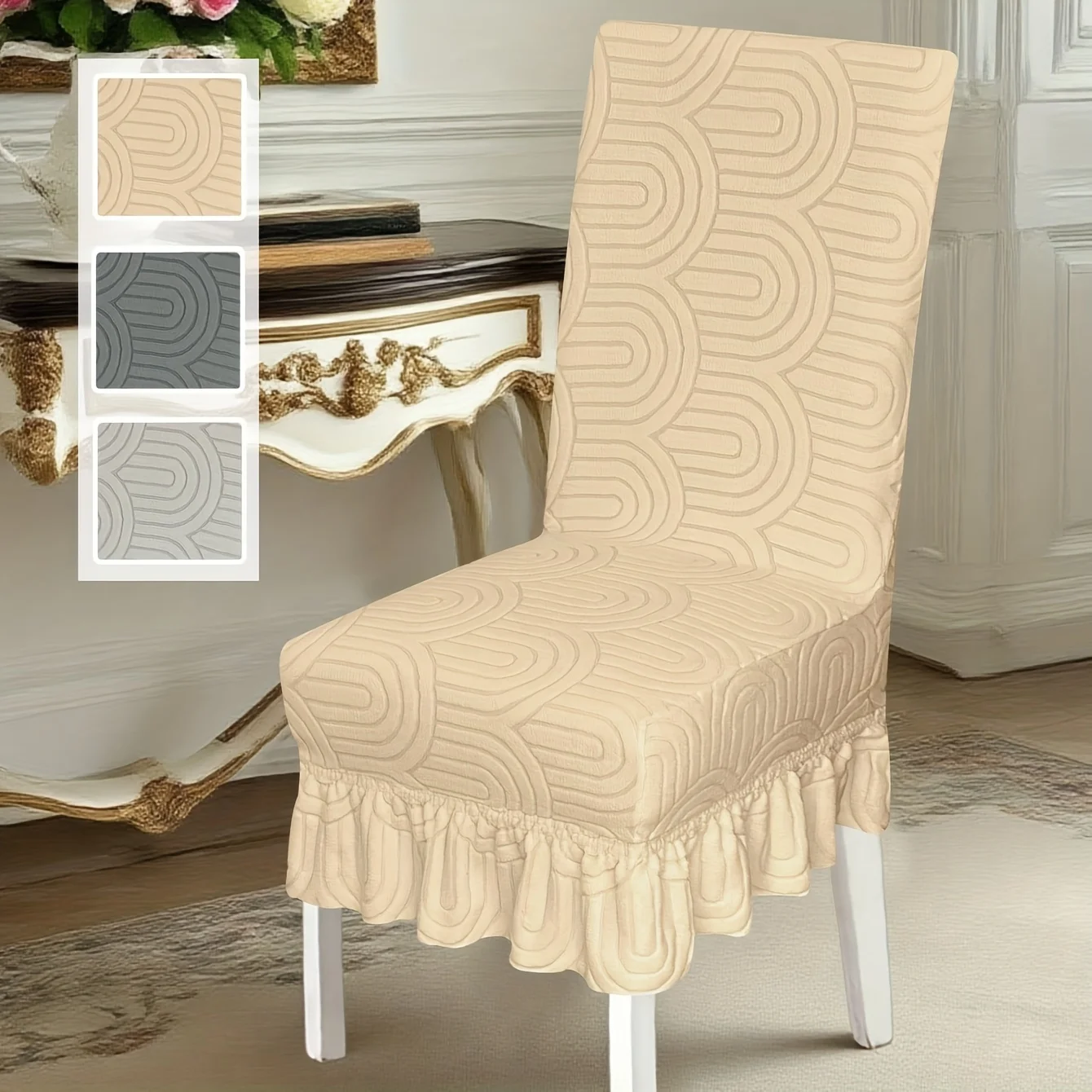 

1pc solid color jacquard skirt hem chair cover, suitable for all seasons, ideal for living rooms, dining rooms and home use