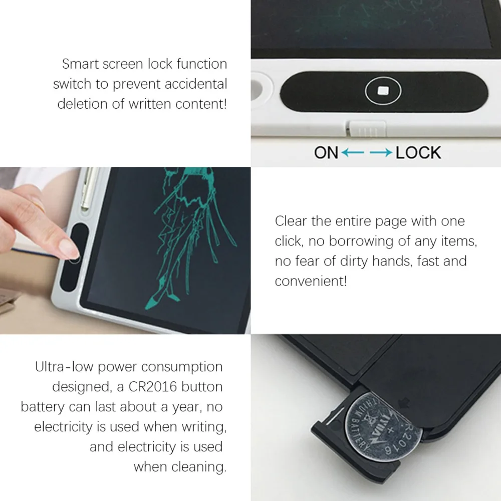Black LCD Writing Tablet Small with Leather Sleeve Drawing Board Lightweight Light-Powered Electronic Board