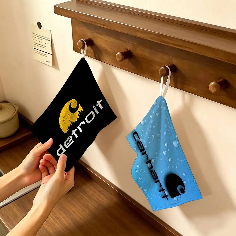 C-Carharttes LOGO Hanging Kitchen Towel, Polyester Cotton Fabric, Absorbent Hand Wiping Towel for Home Dormitory