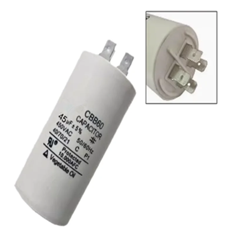 CBB60 450V plug-in capacitor 5UF 6UF 8UF 10UF 15UF 20UF 25UF 30UF 50UF 60 70 80 100UF washer pump capacitance of the insert