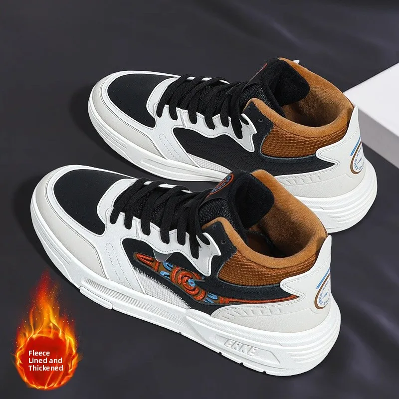 

Мужские высокие зимние спортивные кроссовки Erke, теплые повседневные кроссовки на подкладке Fce, кожаные, износостойкие, впитывающие