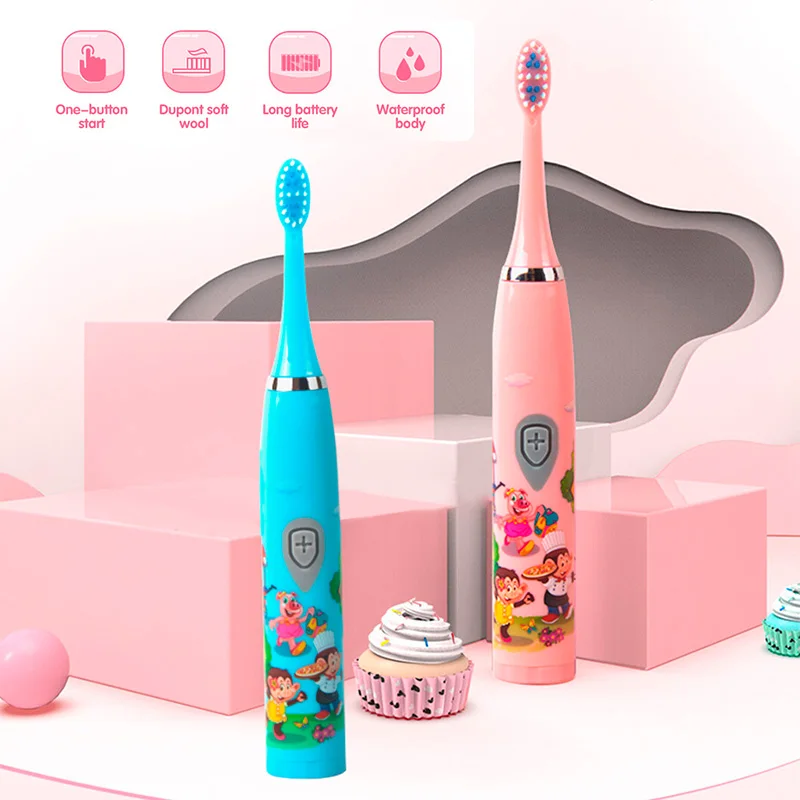 Children Sonic Electric Toothbrush Colorful Cartoon For Kids USB Rechargeable Soft  Automatic Waterproof With Replacement Head