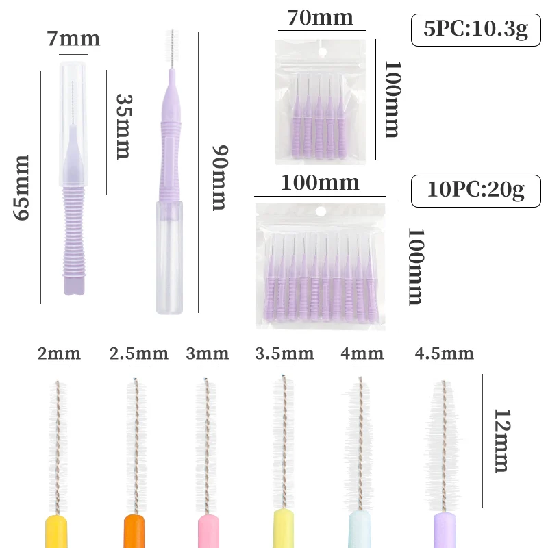 10pcs Interdental Brush For Adult Orthodontic Push-Pull Tooth Brush Cleaning Between Teeth Oral Hygiene Health Care Tool