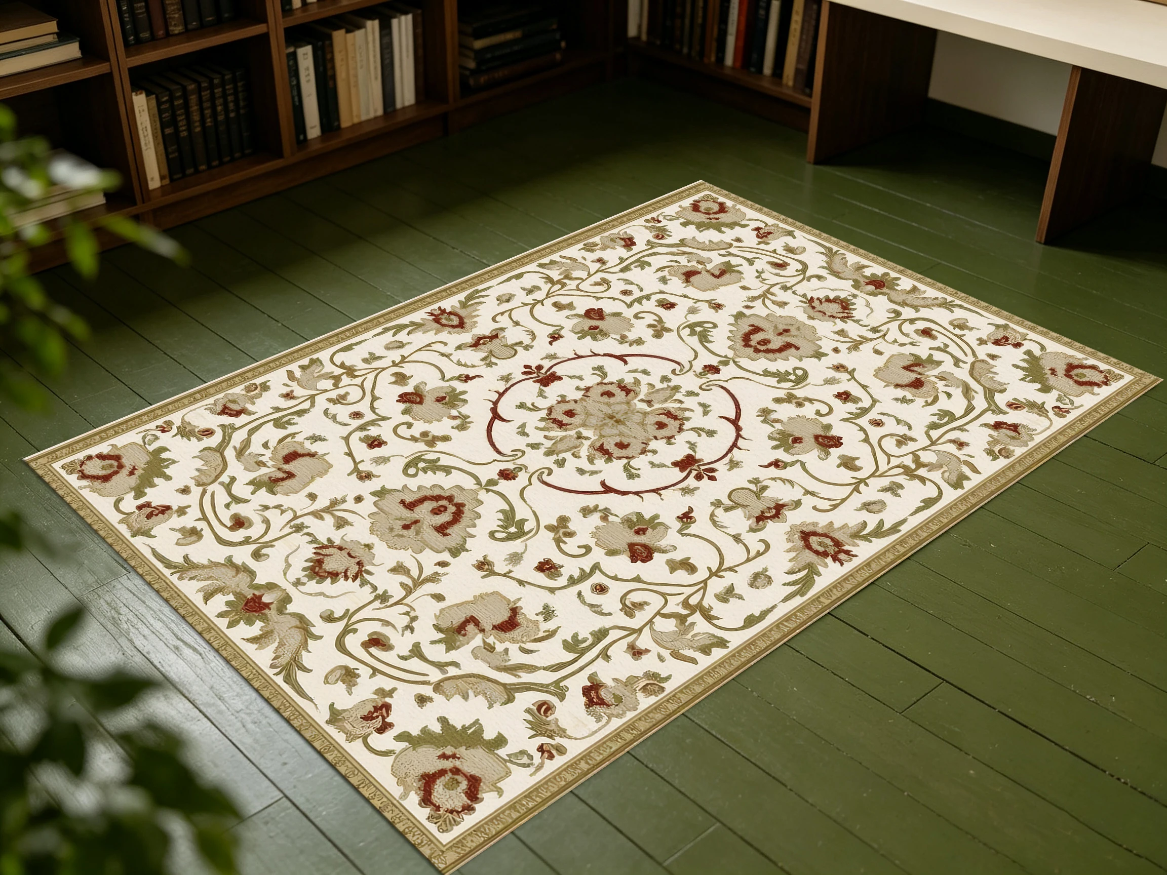 2D Carpet, Large 2D Carpet in Beige and Brown Tones, European Vintage Floral Pattern, Soft to the Touch, Suitable for the Living Room, ..