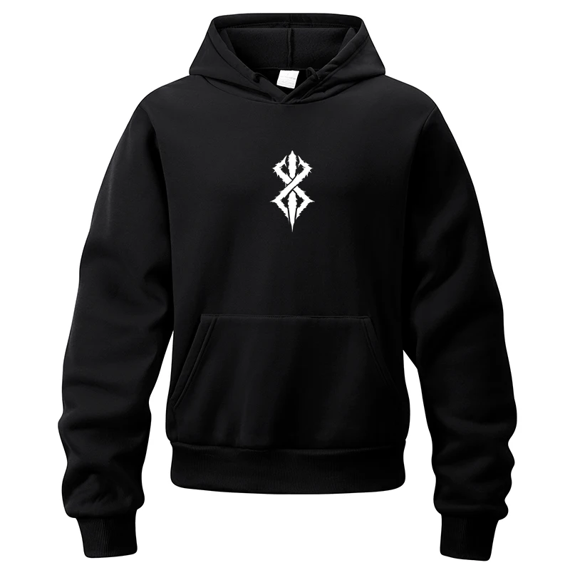 Berserk Print Athletic Sporty Hoodie for Men Spring Autumn Warm Fleece Lined Pullover Tops Hooded Sweatshirt with Kanga Pocket