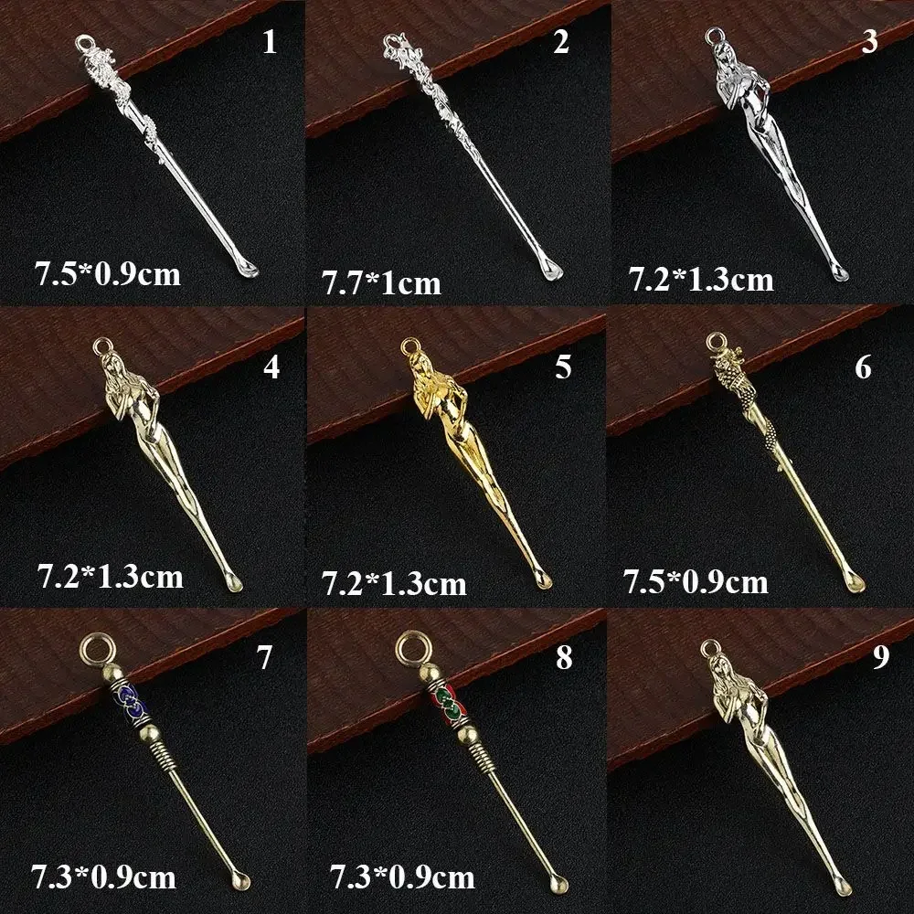 Limpiador De Oídos Ear Spoons Retro Brass Carving Dragon Ear Pick Cleaning Tool 귀이개 Ear Wax Remover Curette Keychain Pendants