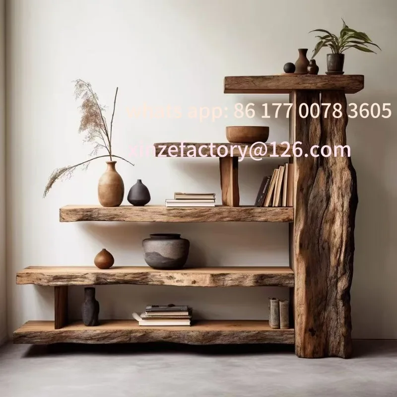 

Customizable Wabi-Sabi Style / Retro Display Shelf for Tea Sets & Decorative Items, Antique-Style Room Divider