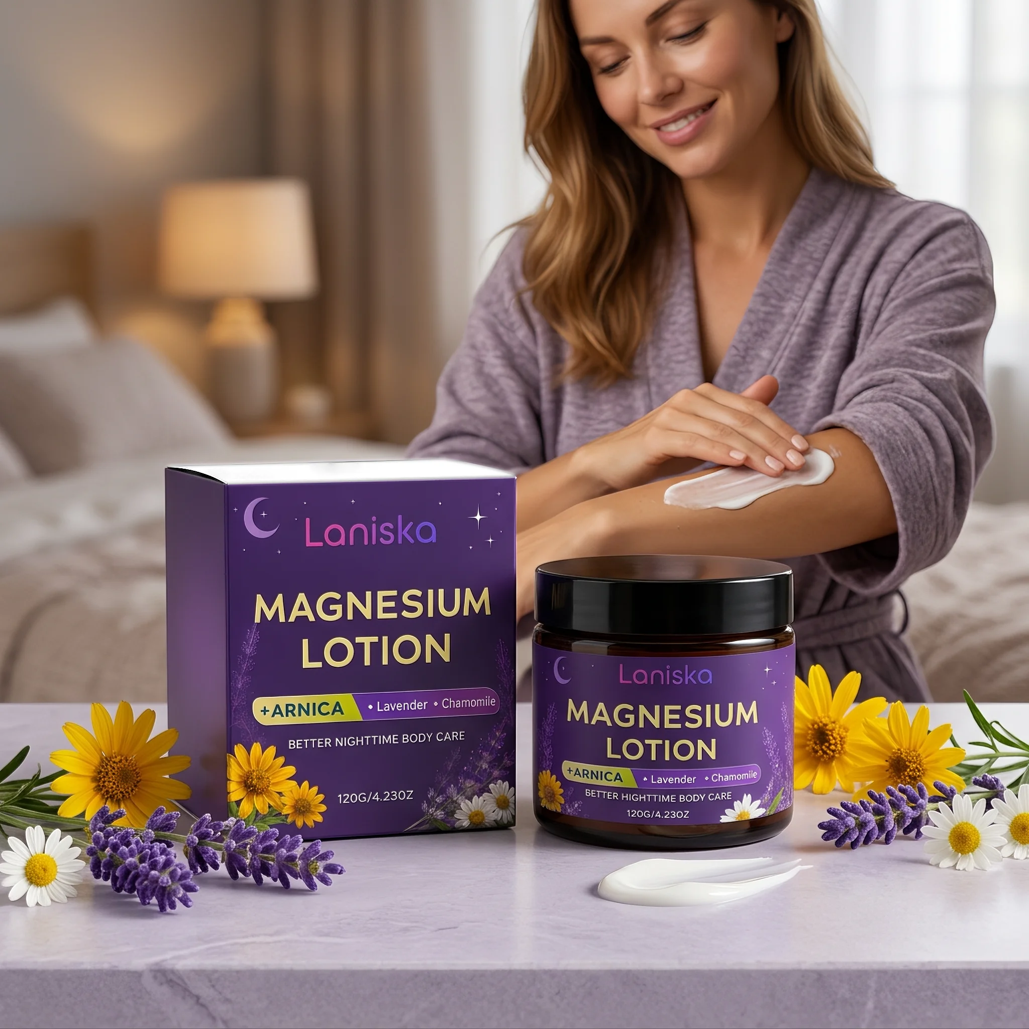 Magnesium Sleep Lotion Fresh Scent Of Lavender Promotes Natural Sleep Moisturizes Nourishes Skin Natural Herbs Daily Care 120g