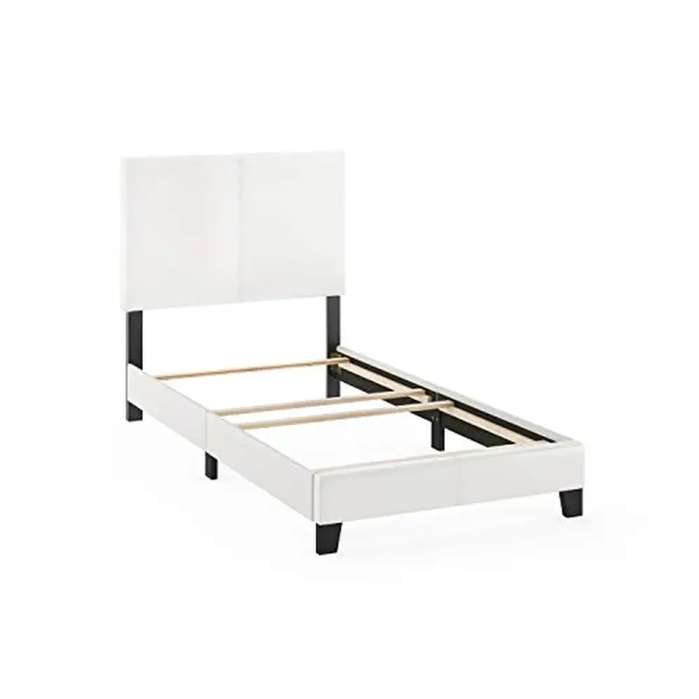 

Twin White PU Leather Upholstered Bed Frame Smart Design Easy Assembly Sturdy Construction No Box Spring Required Customize Size