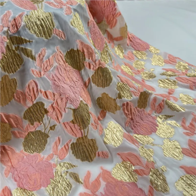 

Soft pink gold thread dress wedding jacquard fabric girls' clothing organza cut