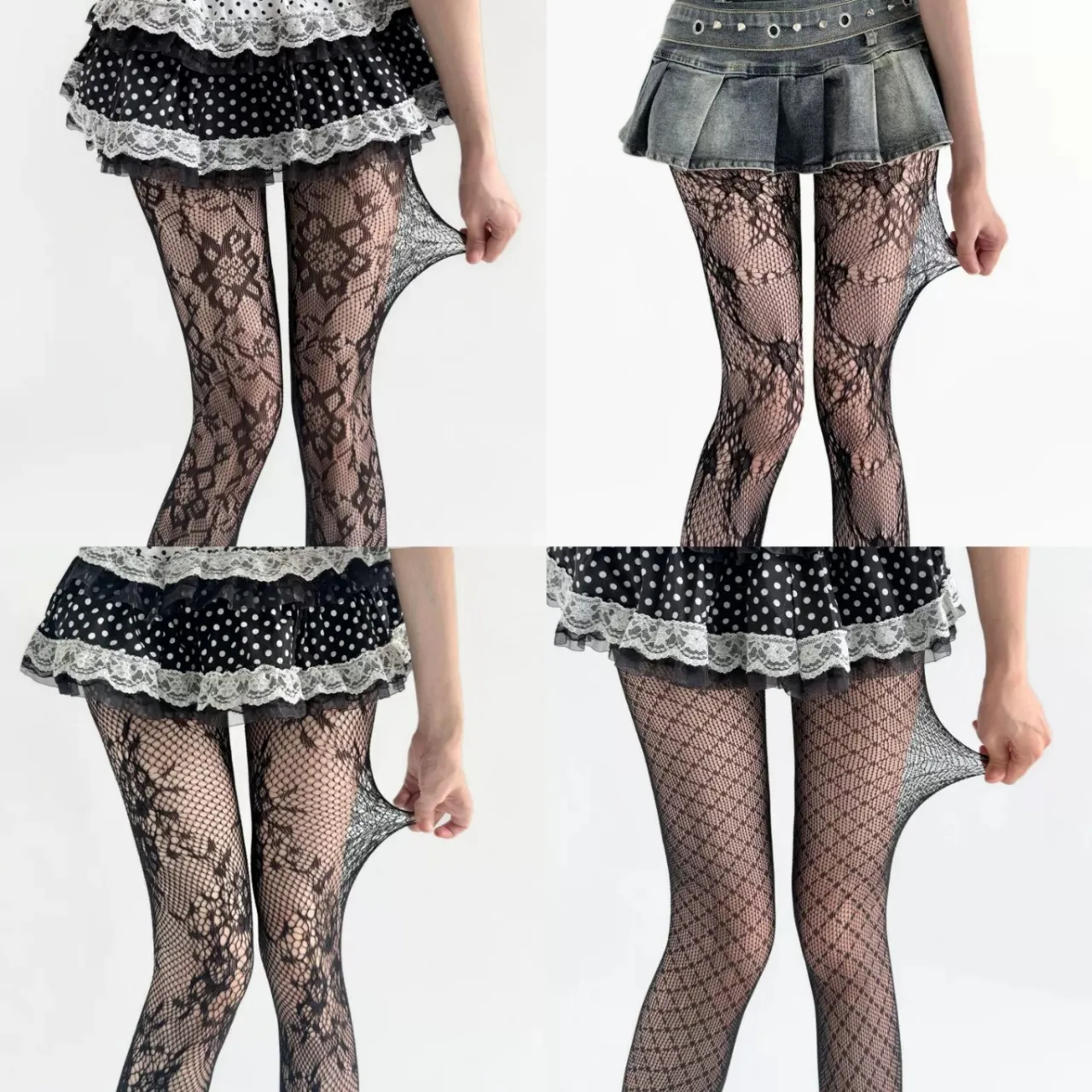 Sexy Netzstrumpfhose mit Feinem Gittermuster, Elegante Damen-Netzstrümpfe mit Spitze und Blumenmuster, Transparente Strümpfe