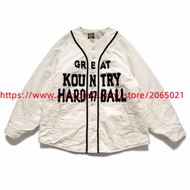 Kapital Koutry Cotton Linen Canvas Baseball Coat Jacket Women Men Thickened Embroidery Flocking Towel Clothing