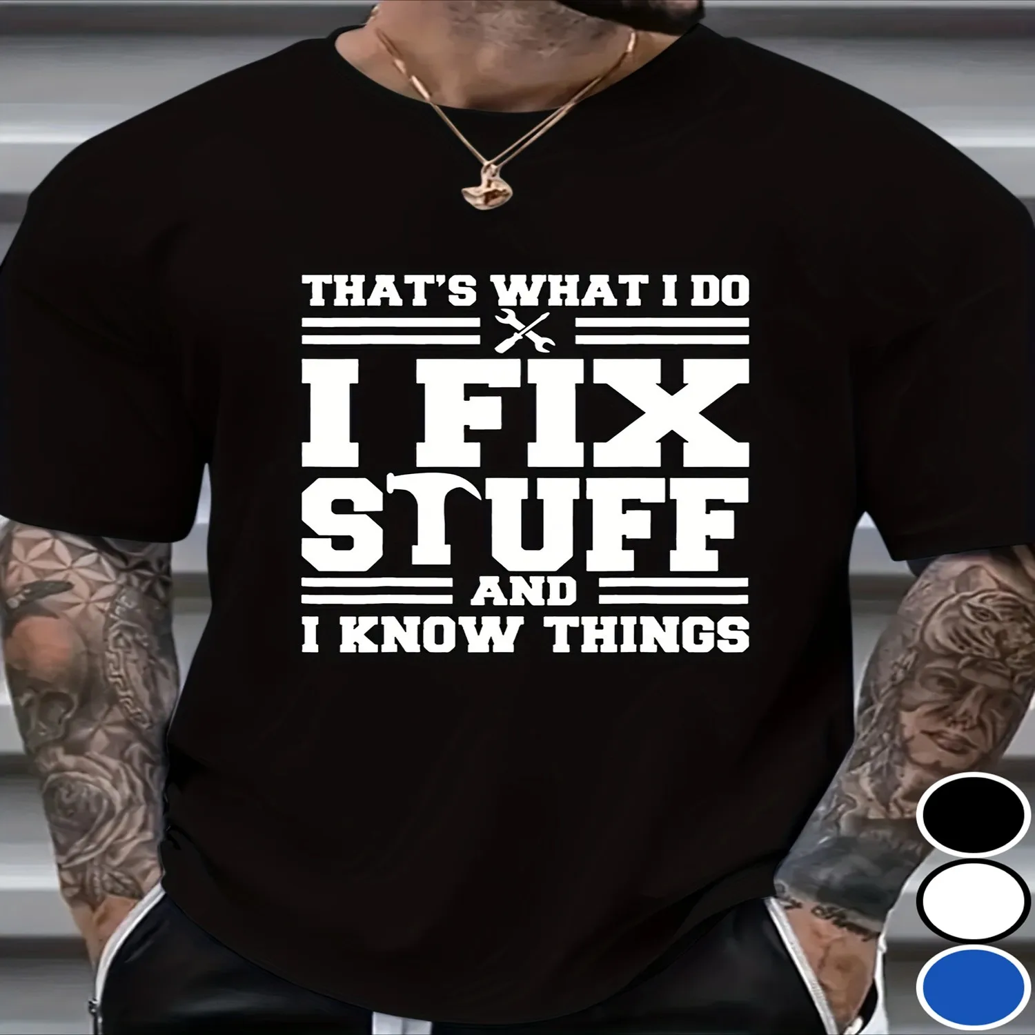 Men'S Funny _I Fix Stuff_ Graphic T-Shirt - Text Design - Heavy-Duty 100 Tee - Plus Size Casual Shirt for Enthusiasts, Mechanics, DIYers - Everyday Special Occasion Wear - Ideal Gift for Men Funny Shirt, Cute Tee,