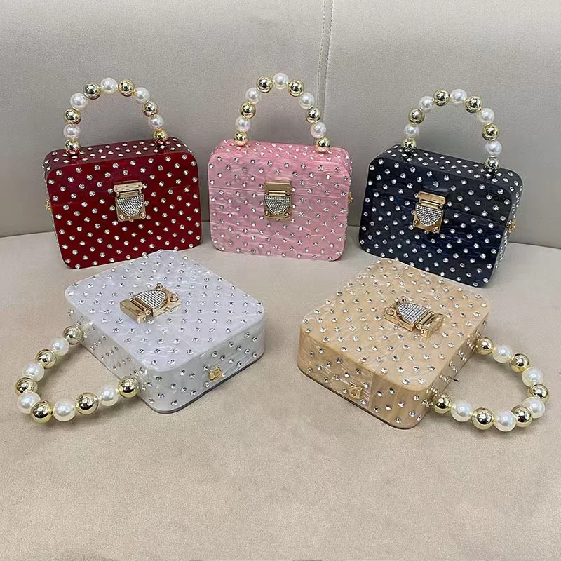 Shimmer Acrylic Box Beads Beaded Women's Handbag Glitter Rhinestones Diamond Evening Bag Wedding Party Clutch Purse Shoulder Bag