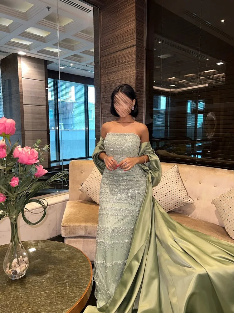 AsaNagi Aribia Elegante Meerjungfrau-Abendkleider für Damen, ärmellose Kleider, bodenlang, formelle Pailletten-Dekorationskleider, Party